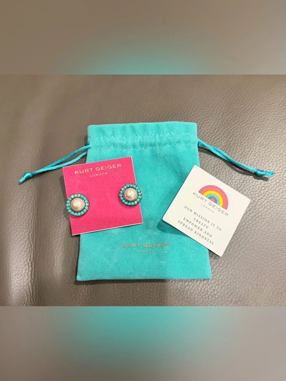 Kurt Geiger Turquoise Pearl Accent Stud Earrings